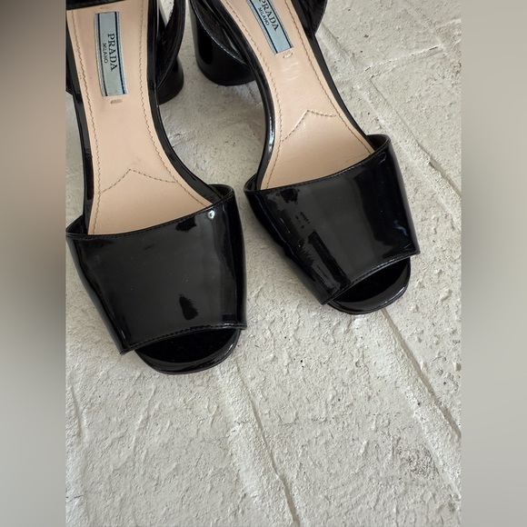 PRADA Round Heel Ankle Strap Slingback Sandal Shoe 36 - 5.5 Black Patent - Picture 8 of 14
